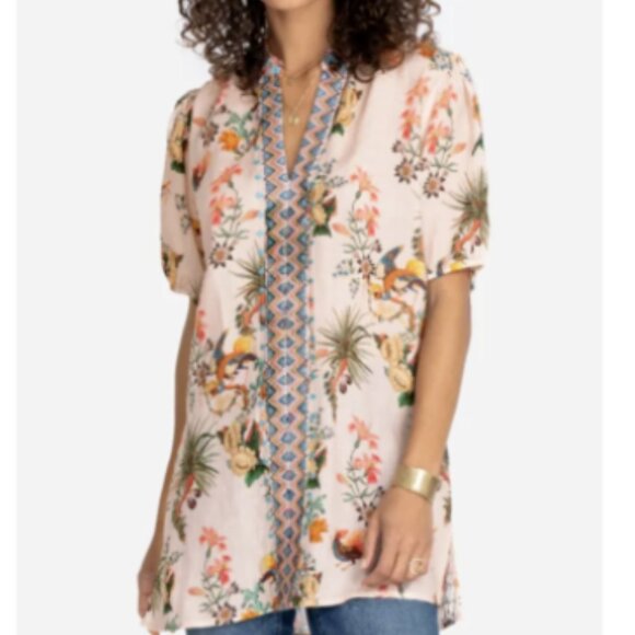 Johnny Was Workshop Puff Sleeve Embroidered Effortless Desert Print Tunic Top xs - Picture 1 of 4